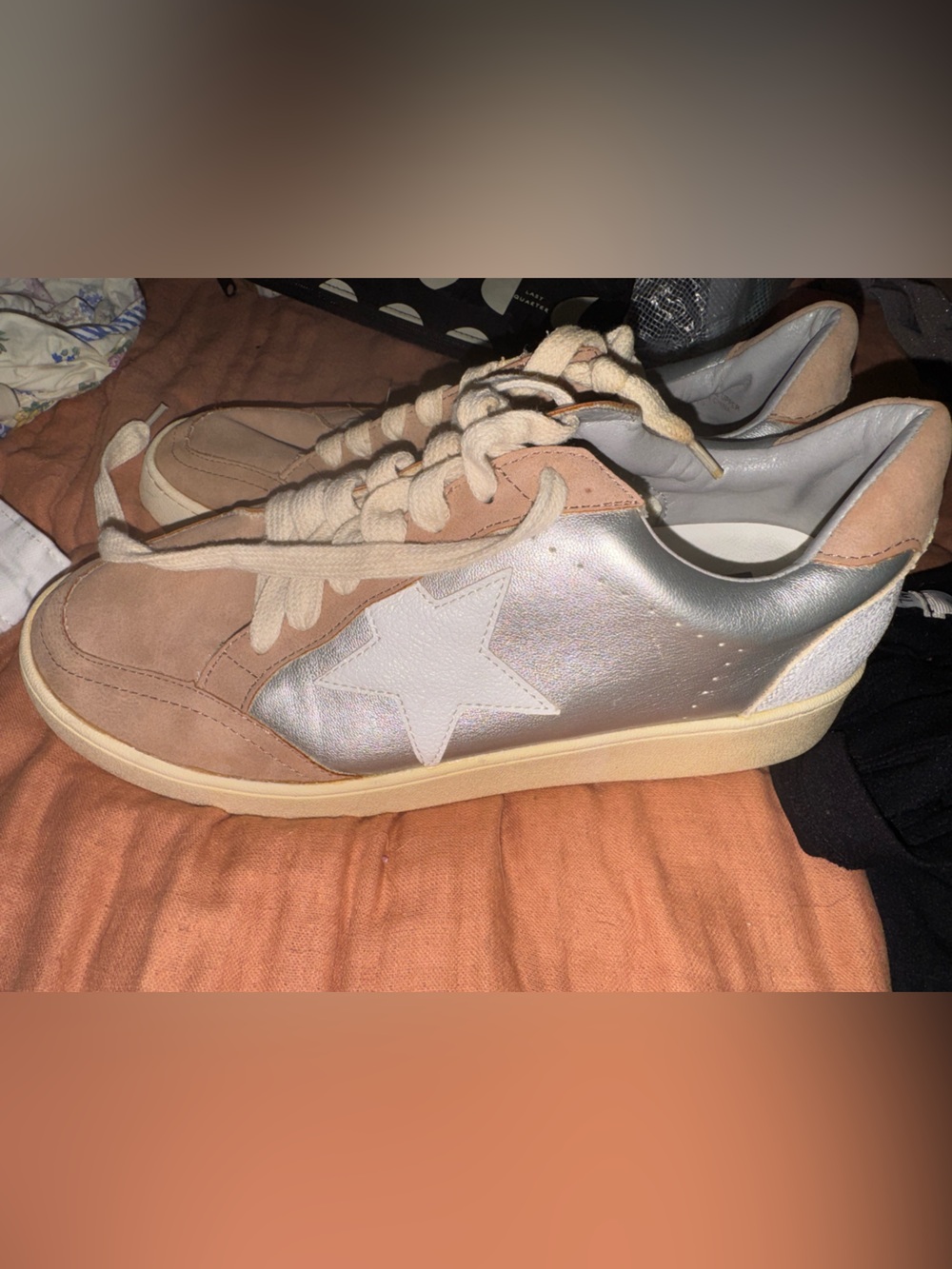 Women’s Neutral Pinky orange Suede & Silver Star Sneakers